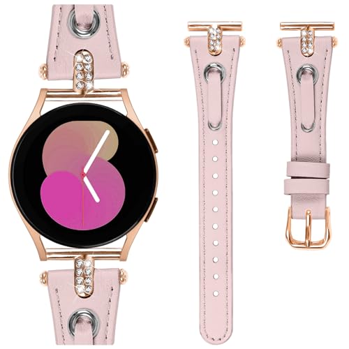 DEALELE Armband Kompatibel mit Samsung Galaxy Watch 6/5 / 4 40mm / 44mm, 20mm Glitzer Diamant Leder Ersatz Armbander für Heren Damen, Roségold- Rosa von DEALELE