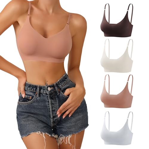 DEANGELMON Bralettes mit V-Ausschnitt, gepolstert, nahtlos, verstellbare Träger, BH für jeden Tag, Basic Schlaf-BHS, Braun, Grau, Aprikose, Rosa, small von DEANGELMON