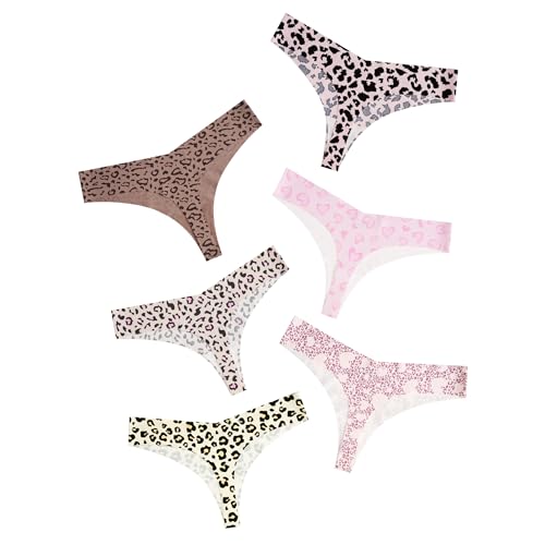 DEANGELMON Nahtlose Strings für Damen, No Show Tanga, Unterwäsche, bequem, Mehrfachpack, Leopardenmuster, 6 Stück, S von DEANGELMON