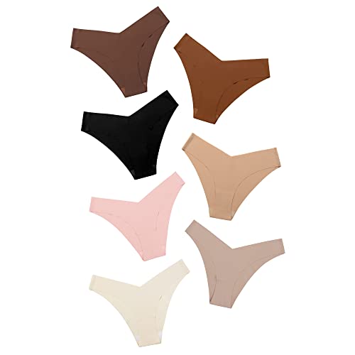 DEANGELMON Nahtloser Damen-Bikini, freche Unterwäsche, unsichtbar, No-Show-Höschen, V-Taille, Hipster, Damen, weich, Stretch, Multipack, Kaffee – 7 Stück, L von DEANGELMON