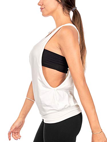 DEAR SPARKLE Open Side Damen Workout Tank Top | Yoga Gym Running Sport Tees Racerback Top (P10) - Weiß - Klein von DEAR SPARKLE