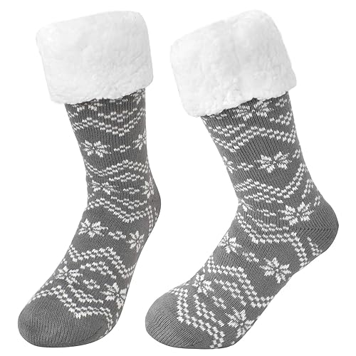 DEARBAG 1 Paar Kuschelsocken Damen Herren Wolle Wintersocken Stoppersocken Winter Warme Socken mit Sherpa-Fleece-Futter weich, Dicke Haussocken rutschhemmend auf der Sohle (A) von DEARBAG