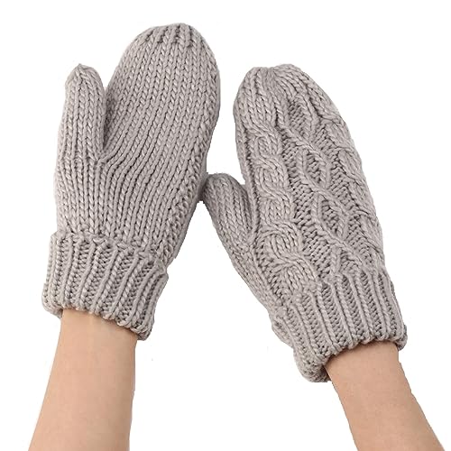 DEARBAG Damen Fäustlinge Winter Super Dicke Gestrickt Handschuhe Strick Warm Weich Damen Fäustlinge Winterhandschuhe Fausthandschuhe Sporthandschuhe, Grau von DEARBAG