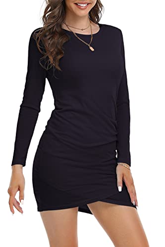 DEARCASE Damen Bodycon Kleid Kurz Enges Wickelkleid Lange Ärmel Freizeitkleider für Damen Mini T Shirt Kleid (Marineblau, XL) von DEARCASE