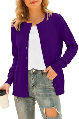 DEARCASE Damen Cardigans Langarm Offene Front Gestrickte Cardigan Knopf Rundhalspullover Leichter einfarbiger Pullover, 3X-Large Purple DEARCASE Damen Cardigans Langarm Offene Front Gestrickte Cardigan Knopf Rundhalspullover Leichter einfarbiger Pullover, 3X-Large Purple von DEARCASE