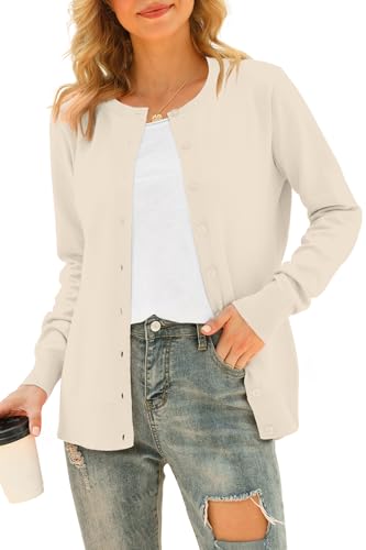 DEARCASE Damen Cardigans Langarm Offene Front Gestrickte Cardigan Knopf Rundhalspullover Leichter einfarbiger Pullover, X-Large Apricot DEARCASE Damen Cardigans Langarm Offene Front Gestrickte Cardigan Knopf Rundhalspullover Leichter einfarbiger Pullover, X-Large Apricot von DEARCASE
