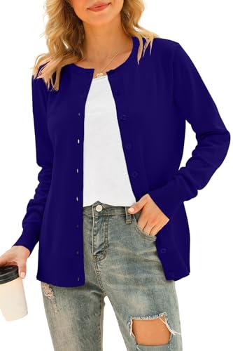 DEARCASE Damen Cardigans Langarm Offene Front Gestrickte Cardigan Knopf Rundhalspullover Leichter einfarbiger Pullover, X-Large Blue DEARCASE Damen Cardigans Langarm Offene Front Gestrickte Cardigan Knopf Rundhalspullover Leichter einfarbiger Pullover, X-Large Blue von DEARCASE
