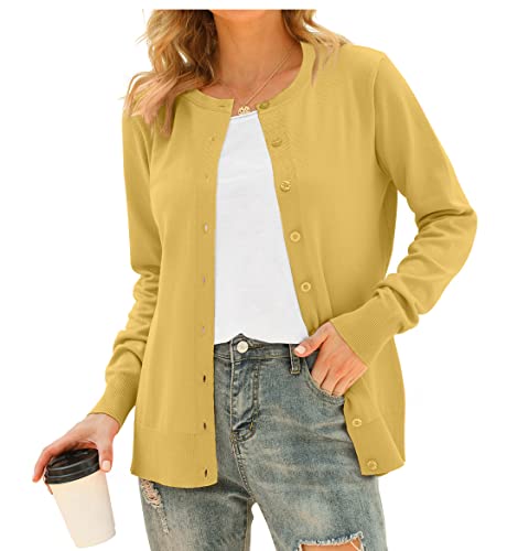 DEARCASE Damen Elegante Lässige Female Strickjacke Solide Langarm Strickjacke Gestrickt Blazer Damen Strickjacke Jacke Knopfleiste Cardingan, Gelb M von DEARCASE