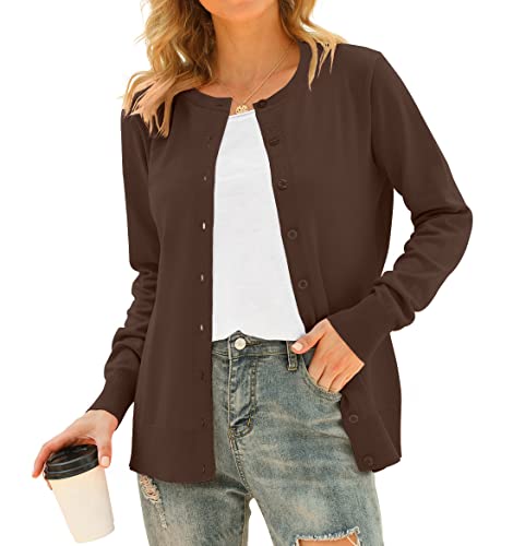 DEARCASE Damen Elegante Lässige Female Strickjacke Solide Langarm Strickjacke Gestrickt Blazer Damen Strickjacke Jacke Knopfleiste Cardingan, Kaffee M von DEARCASE