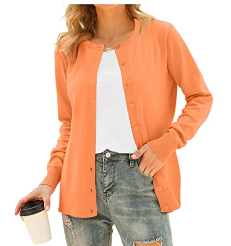 DEARCASE Damen Elegante Lässige Female Strickjacke Solide Langarm Strickjacke Gestrickt Blazer Damen Strickjacke Jacke Knopfleiste Cardingan, Orange XL von DEARCASE
