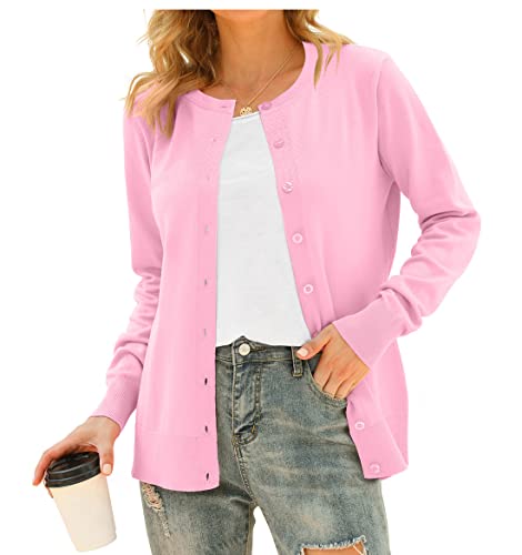 DEARCASE Damen Elegante Lässige Female Strickjacke Solide Langarm Strickjacke Gestrickt Blazer Damen Strickjacke Jacke Knopfleiste Cardingan, Rosa 2XL von DEARCASE