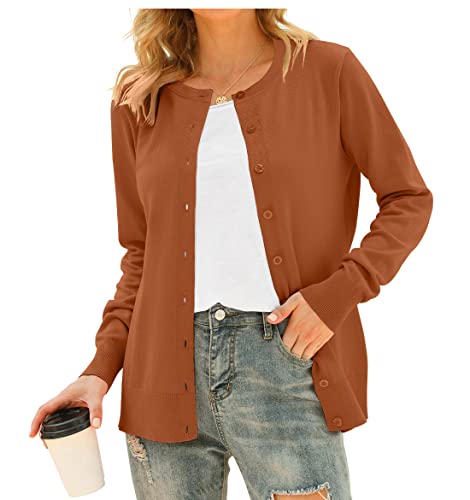 DEARCASE Damen Elegante Lässige Female Strickjacke Solide Langarm Strickjacke Gestrickt Blazer Damen Strickjacke Jacke Knopfleiste Cardingan, Rostrot M von DEARCASE