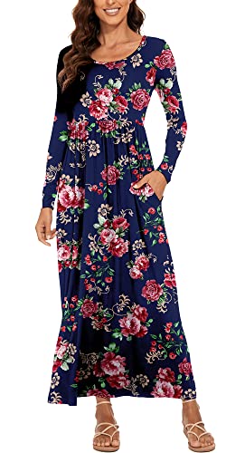 DEARCASE Damen Maxi Kleid Sommer Mutterschaft Casual Langarm Floral Lose Lange Kleider Plus Größe Damen Kleid mit Tasche von DEARCASE