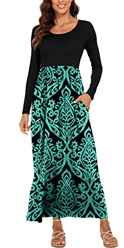 DEARCASE Damen Maxi Kleid Sommer Mutterschaft Casual Langarm Floral Lose Lange Kleider Plus Größe Damen Kleid mit Tasche von DEARCASE