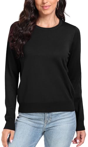 DEARCASE Damen Langarm Pullover Oversize Rundhals Gestrickt Einfarbig Locker Strickpullover Oberteile für den Winter, Medium Black von DEARCASE