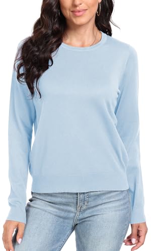 DEARCASE Damen Langarm Pullover Oversize Rundhals Gestrickt Einfarbig Locker Strickpullover Oberteile für den Winter, Small Blue von DEARCASE