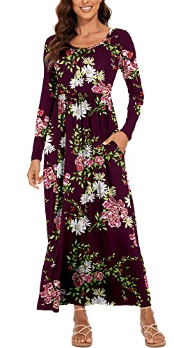 DEARCASE Damen Maxi Kleid Sommer Mutterschaft Casual Langarm Floral Lose Lange Kleider Plus Größe Damen Kleid mit Tasche von DEARCASE