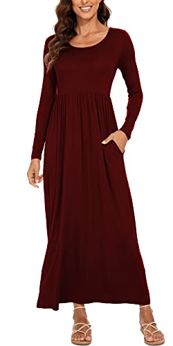 DEARCASE Damen Maxi Kleid Sommer Mutterschaft Casual Langarm Floral Lose Lange Kleider Plus Größe Damen Kleid mit Tasche von DEARCASE