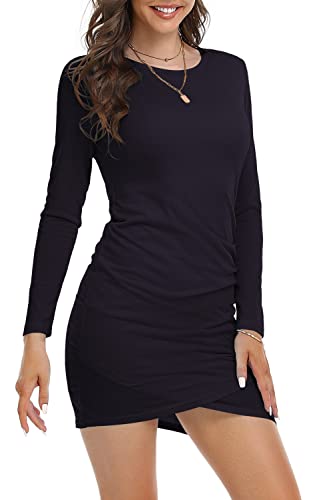 DEARCASE Damen Bodycon Kleid Kurz Enges Wickelkleid Lange Ärmel Freizeitkleider für Damen Mini T Shirt Kleid (Marineblau, M) von DEARCASE