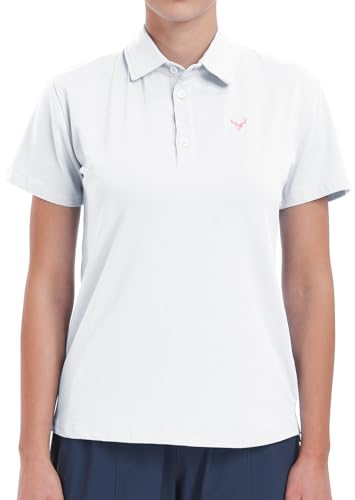 DEARCASE Damen Polo Shirts Kurzarm Quick Dry Tennis Golf T-Shirts Atmungsaktive Sport Workout Gym Tops, Large White von DEARCASE
