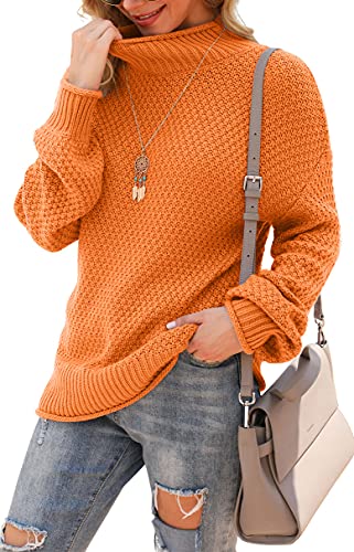 DEARCASE Damen Rollkragen Batwing Langarm Lockerer Oversize-Pullover Gestrickter Grobstrickpullover Oberteile für den Winter, 2X-Large Orange von DEARCASE