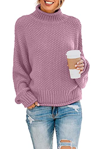 DEARCASE Damen Rollkragen Batwing Langarm Lockerer Oversize-Pullover Gestrickter Grobstrickpullover Oberteile für den Winter, 2X-Large Purple von DEARCASE