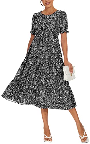 DEARCASE Damen Sommer Lässiges Maxi Boho Kleid Floraldruck Rüschen Puff Ärmel Hohe Taille Bescheidene Lange Kleider, 2X-Large Panther Black von DEARCASE