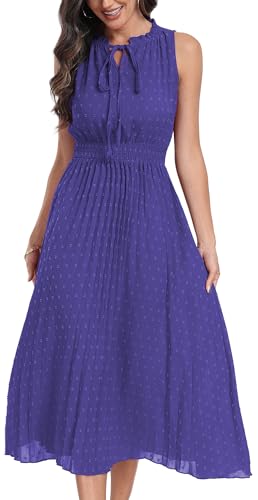 DEARCASE Damen Sommer Maxi Kleid Casual Rundhalsausschnitt Rüschen Saum Ärmellos Elastische hohe Taille A Linie Einfarbige Kleider, X-Large Royal Blue von DEARCASE