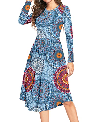 DEARCASE Damen Sommer Polka Dot Lässige Midi Tunika Lange Ärmel Schlichtes Kleid Plissee Lose Fließende Blumen Damen Kleid mit Tasche DEARCASE Damen Sommer Polka Dot Lässige Midi Tunika Lange Ärmel Schlichtes Kleid Plissee Lose Fließende Blumen Damen Kleid mit Tasche von DEARCASE