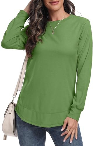 DEARCASE Sweatshirt für Frauen Rundhalsausschnitt Pullover Herbst Pullover Damen Winter Langarm Tunika Tops, 2X-Large Green von DEARCASE