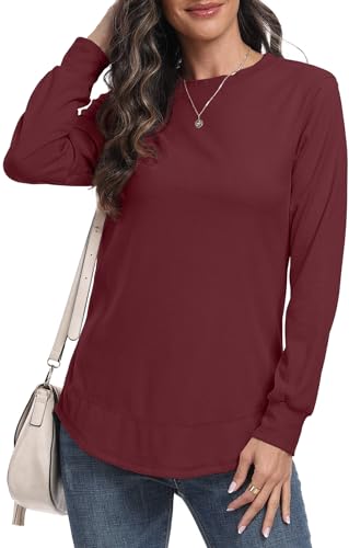 DEARCASE Sweatshirt für Frauen Rundhalsausschnitt Pullover Herbst Pullover Damen Winter Langarm Tunika Tops, 2X-Large Wine Red von DEARCASE