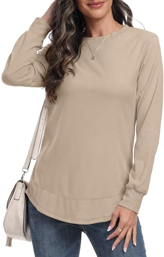 DEARCASE Sweatshirt für Frauen Rundhalsausschnitt Pullover Herbst Pullover Damen Winter Langarm Tunika Tops, Medium Camel von DEARCASE