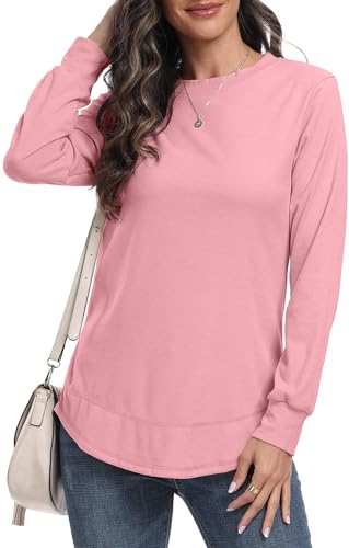 DEARCASE Sweatshirt für Frauen Rundhalsausschnitt Pullover Herbst Pullover Damen Winter Langarm Tunika Tops, Small Blue von DEARCASE