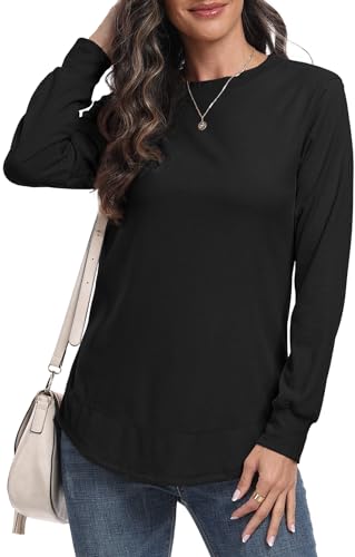 DEARCASE Sweatshirt für Frauen Rundhalsausschnitt Pullover Herbst Pullover Damen Winter Langarm Tunika Tops, X-Large Black von DEARCASE