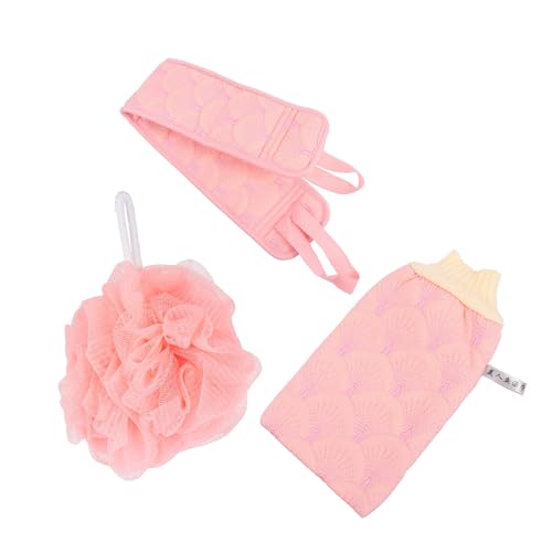 DEARMAMY 1 Badetuch-set Schrubben Handschuhe Lang Zurückziehender Streifen Duschkugel Rückenziehendes Handtuch Bad-dusche-kugel Duschstreifen Peeling-baderiemen Duschtuch Baumwolle Rosa von DEARMAMY