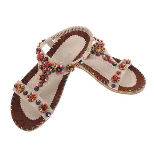 DEARMAMY 1 Paar Boho-sandalen: Damen-sommersandalen Mit Rutschfester Sohle Und Bequemem Gehen – Strand-flats, Riemchenschuhe, Schuhe Mit Perlen Für Reisen Und Sommer (größe: 36) von DEARMAMY