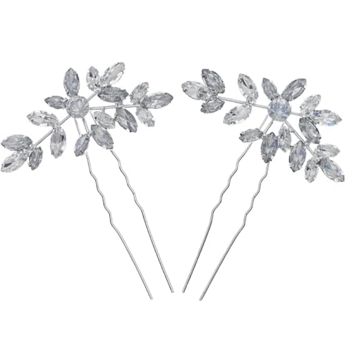 DEARMAMY 1 Paar Brautkopfschmuck Haarnadel haarschmuck Haarknoten für Mädchen Brautjungfer Haarspangen U-förmige Haarspangen U-förmige Haargabeln Strasssteine Silver von DEARMAMY