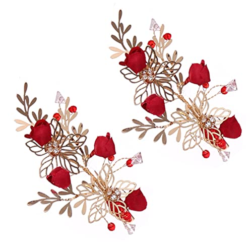 DEARMAMY 1 Paar Hochzeitsblumen Haarklammern für Damen Rote Handgefertigte Haarspangen Hochzeitsaccessoires für Bräute und Brautjungfern von DEARMAMY