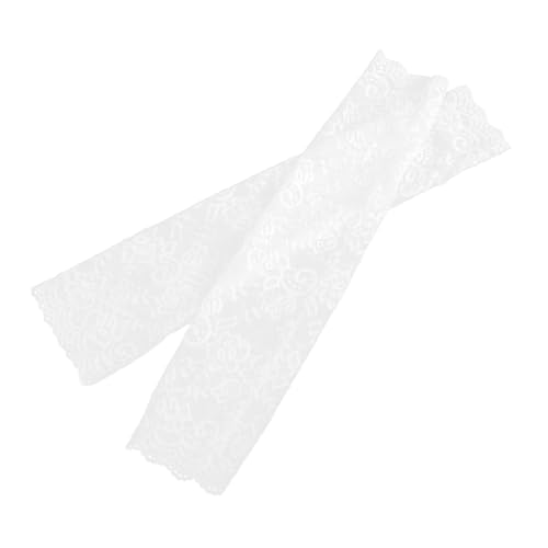DEARMAMY 1 Paar Lange Fingerlose Spitzenhandschuhe Für Damen Spitze Ellenbogen Und Armstulpen Lange Spitzenhandschuhe Mit Blumenmuster Für Hochzeit Braut Teeparty von DEARMAMY
