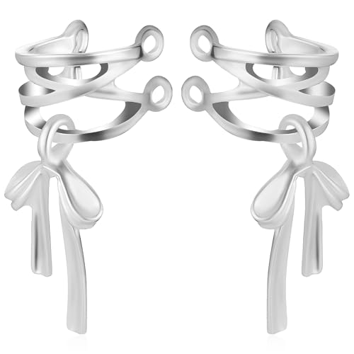 DEARMAMY 1 Paar Silberne Ohrmanschetten Mit Schleife – Nicht Durchdringende Knorpelohrringe Für Frauen Zierlicher Wickel-Helix-Ohrschmuck Hochzeits- Und Brautmode-Accessoires von DEARMAMY