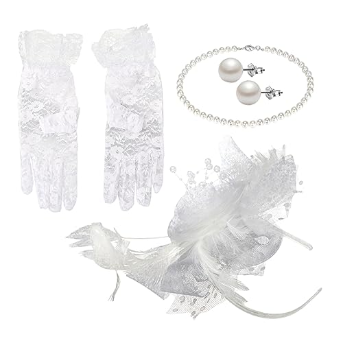 DEARMAMY 1 Satz Cocktailparty-hut Fascinator Stirnband Thermal- Spitzenhandschuhe Für Frauen Teeparty Spitze Braut Brautschleier Kappen Seide Hüte Motorhaube Mütze Perle Zinklegierung Weiß von DEARMAMY