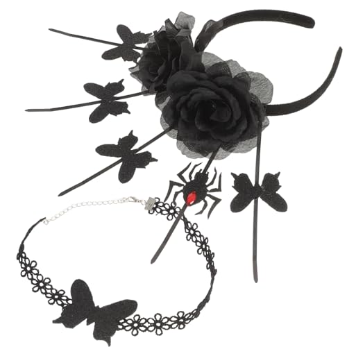 DEARMAMY Halloween Spinnen-stirnband-halskette Gothic-spinne Schwarze Spinne Party-dekoration Cosplay -kopfbedeckung Gothic-accessoire-set von DEARMAMY