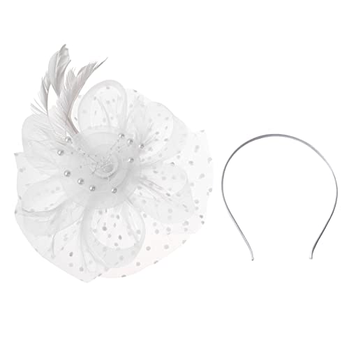 DEARMAMY 1 Satz Federkopfschmuck Hochzeit Haarspange Frauen Oberteile für Damen Zubehör rotes Ballkleid brauthaatschmuck brauthaarschmuk Tea-Party-Hüte Tea-Party-Kopfbedeckung Mesh Weiß von DEARMAMY
