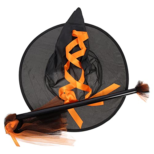 DEARMAMY 1 Satz Hexenhut-set Halloween- Halloween-kostüme Für Wolf Mützen Dekorationen Zaubererhut Hexenbesen Halloween Hexen Besenstiel Fee Orange Gittergewebe von DEARMAMY