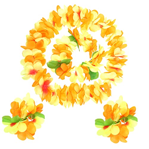 DEARMAMY 1 Satz Kranz vierteiliges Set Halskette Tiki Stirnbänder für Damen hawaii outfit hawaii kleidung dekoration Girlanden aus künstlichen Blumen Hawaii-Blumenarmbänder Kunststoffrohr von DEARMAMY