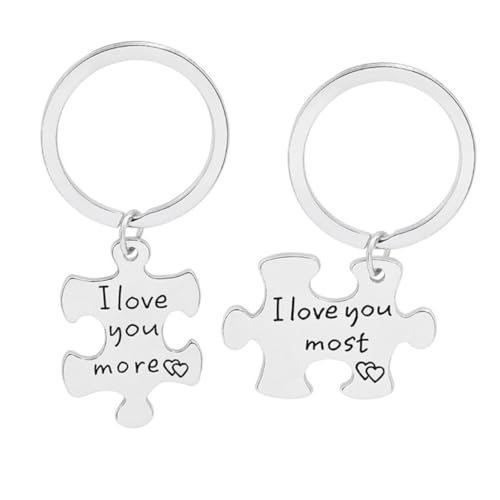 DEARMAMY 1 Satz Paar Schlüsselanhänger Perlen Ihm Ihren Schlüsselbund Gold Schlüsselbänder Bausatz Schlüsselband Gürtel Zubehör Auto Fall Kette Rostfreier Stahl Silver von DEARMAMY