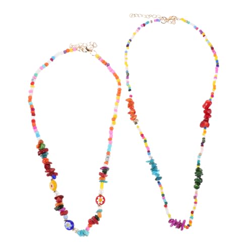 DEARMAMY 1 Set Doppellagige Perlenkette Boho Schmuck Handgefertigte Perlen Und Steinanhänger Modischer Und Trendiger Reisperlen-halsband Strandschmuck von DEARMAMY