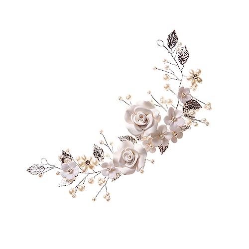 DEARMAMY 1 Stück Braut Haarschmuck mit Blumen und Perlen Haarband für Hochzeiten Festliche Anlässe Komfortabel und Perfektes Accessoire für Braut von DEARMAMY