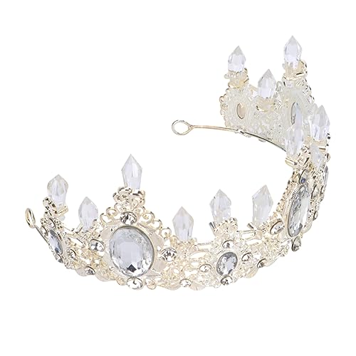 DEARMAMY 1 Stück Brautkronschmuck Kuchenkronendekoration Brautjungfer braut haar Kuchen Tiara Topper Kopfschmuck für die Braut Hochzeit Tiara Prom Haarzubehör Haarreifen Strasssteine Silber von DEARMAMY