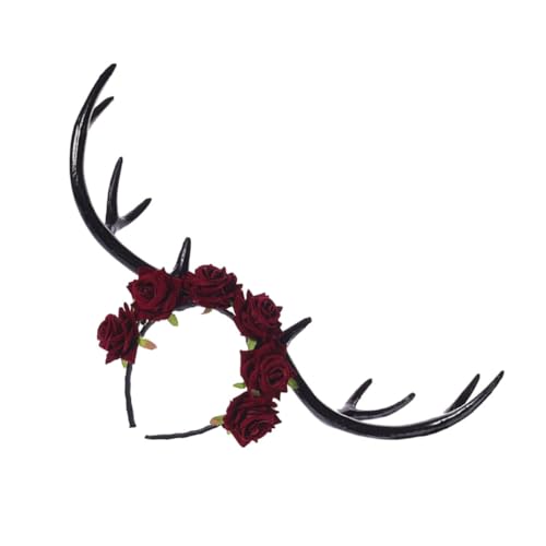 DEARMAMY 1 Stück Halloween Performance Kostüm Requisiten Rosengeweih Stirnband Haarreif mit Hirschgeweih Lustige Kopfbedeckung für Party Stirnbänder Bunny Hair Accessoires weihnachtsdeko von DEARMAMY